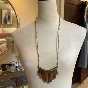 “Brass” or “antique” imitation gold  necklace with “fringe” centerpiece 16” L.